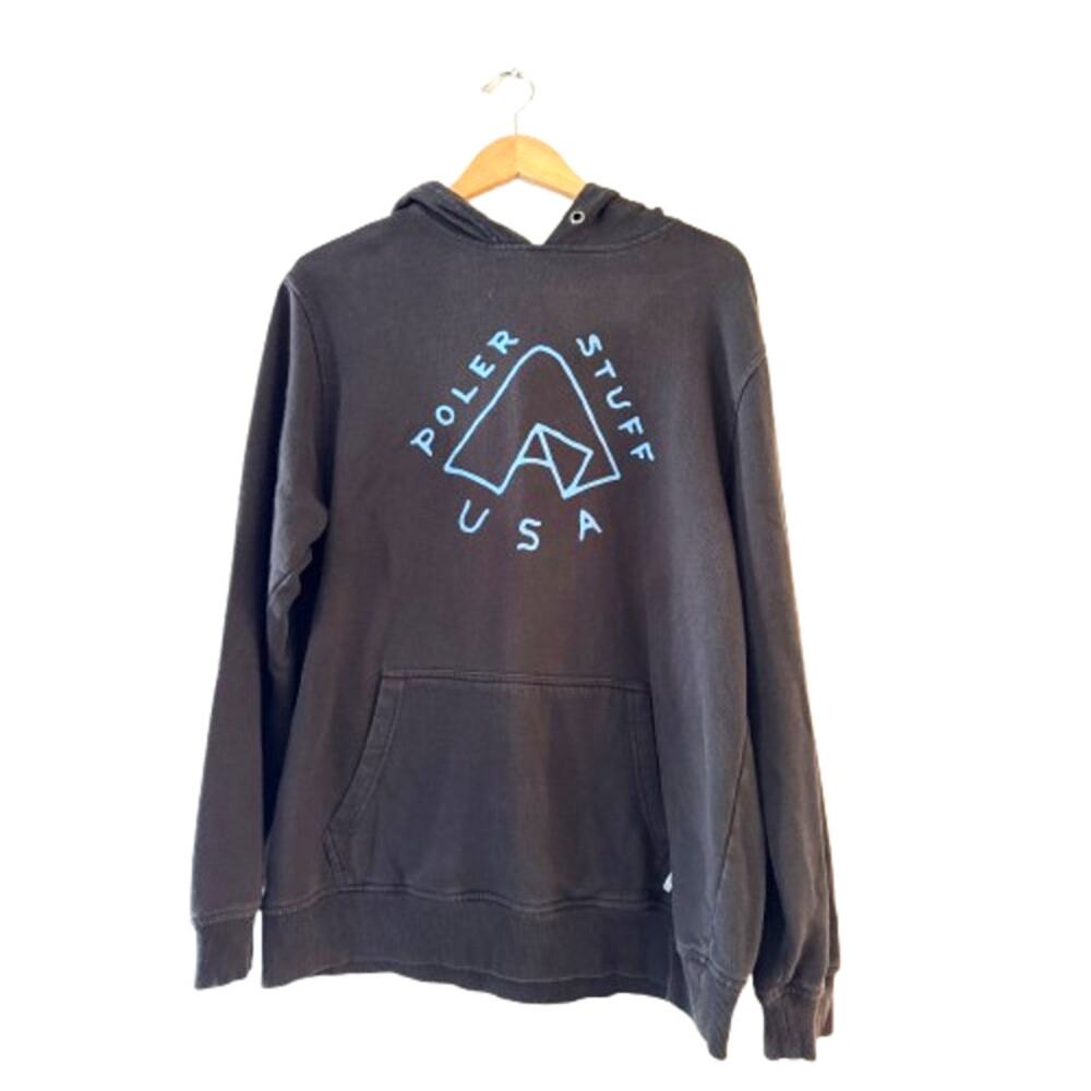 Poler Men's Tent Pullover Hoodie‎ Size L Black Knit Kangaroo Pocket Long Sleeve